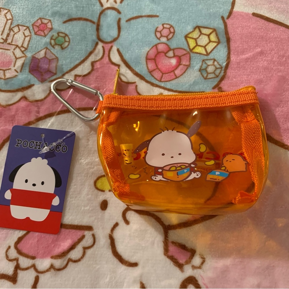 Pochacco Orange Clear Plastic Small Zip Coin Pouch NWT